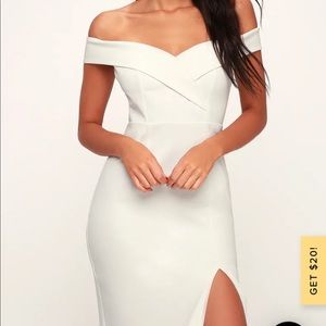 XS Lulus Classic Glam White Off-the-Shoulder Bodycon Dress, Unworn
